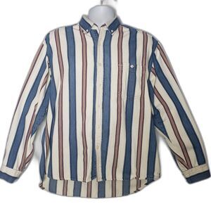 Vintage BCC BLUES Striped Button Down Striped Shirt Mens Size Large